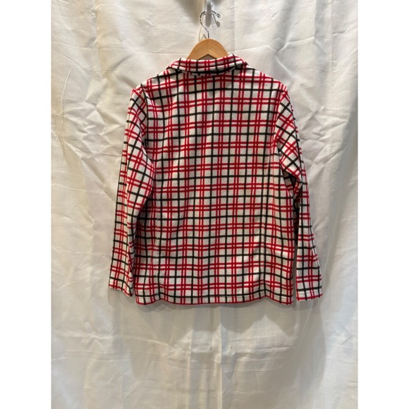 Lands End Red Plaid Fleece Quarter Zip Pullover Sweater Womens Large 14-16 - Picture 7 of 8